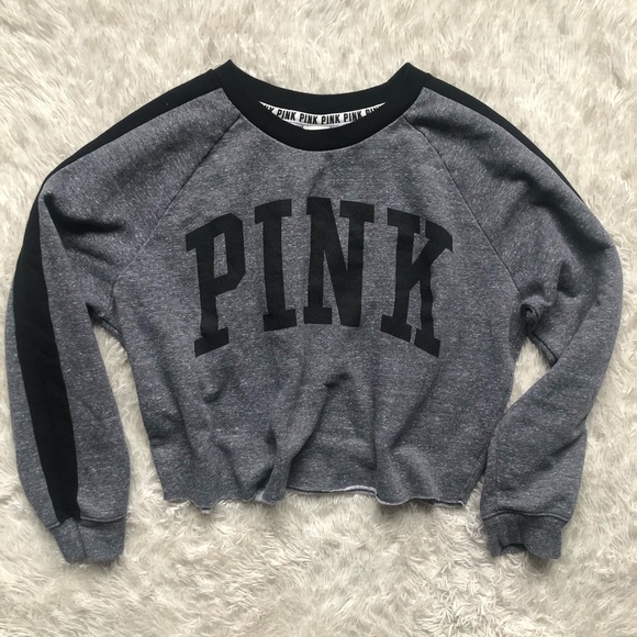 PINK Victoria's Secret Tops - VS Pink Black and Gray Cropped Sweatshirt Sz Large